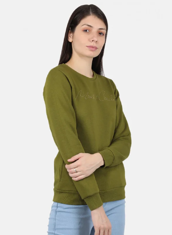 Women Green Embroidered Sweatshirt