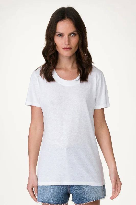 White Sheer Slub Crew Neck Tee