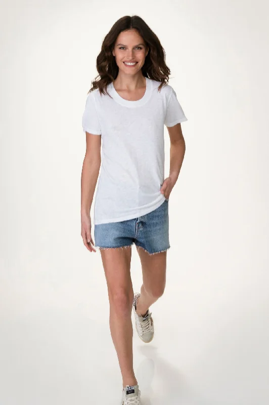 White Sheer Slub Crew Neck Tee