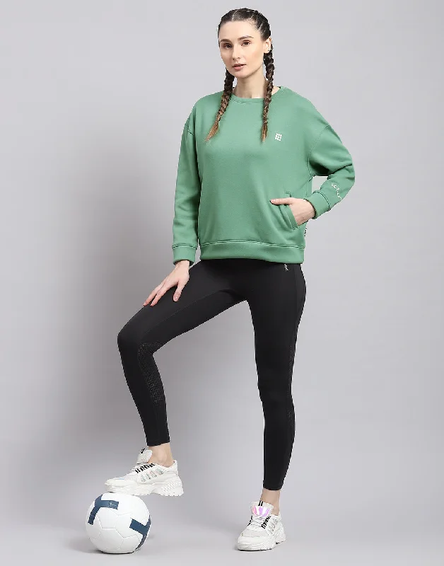 Women Green Solid Round Neck Full Sleeve Sweatshirt