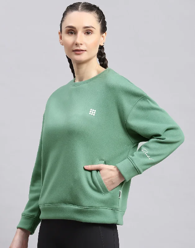 Women Green Solid Round Neck Full Sleeve Sweatshirt