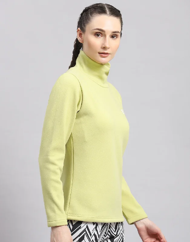 Women Green Solid T Neck Full Sleeve Sweatshirt