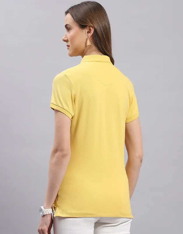 Women Yellow Solid Polo Collar Half Sleeve T-Shirt