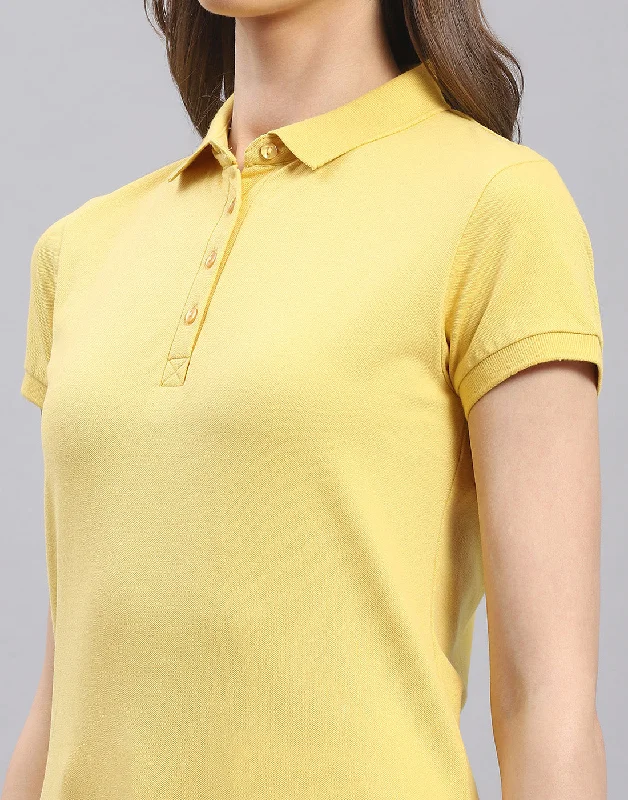 Women Yellow Solid Polo Collar Half Sleeve T-Shirt