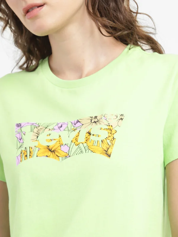 Women's Graphic Print Round Neck T-shirt Green