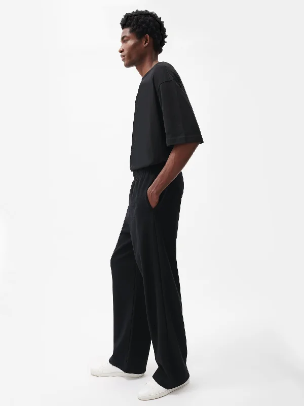 Recycled Wool Jersey Wide-Leg Track Pants—black